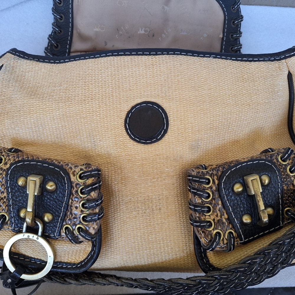 Vintage Rafe New York Alvear 2006 Sisal Snakeskin Leather Boho Bag Tassel Y2K - Picture 16 of 16